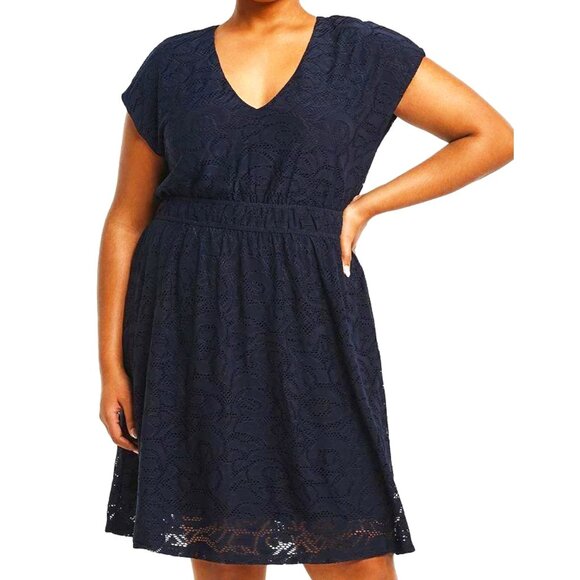 NWT Estelle Cindy Eyelet Dress Navy Size 18W - Picture 1 of 4
